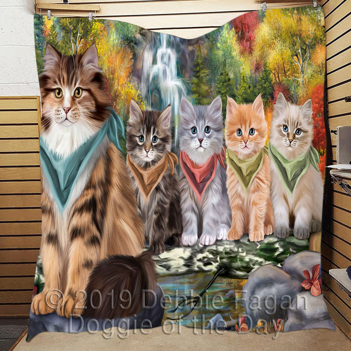 Scenic Waterfall Siberian Cats Quilt