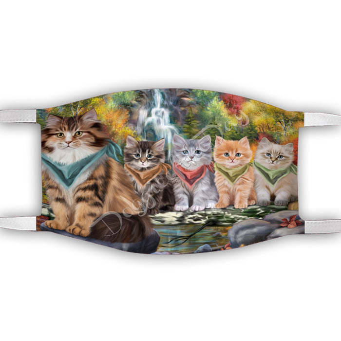 Scenic Waterfall Siberian Cats Face Mask FM49343