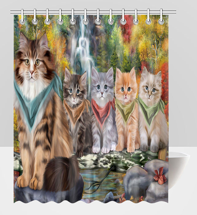 Scenic Waterfall Siberian Cats Shower Curtain