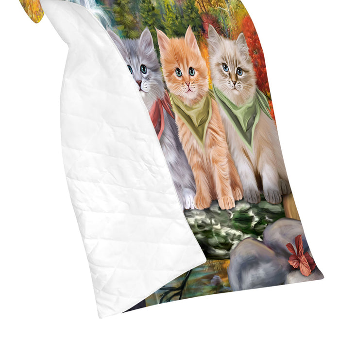 Scenic Waterfall Siberian Cats Quilt