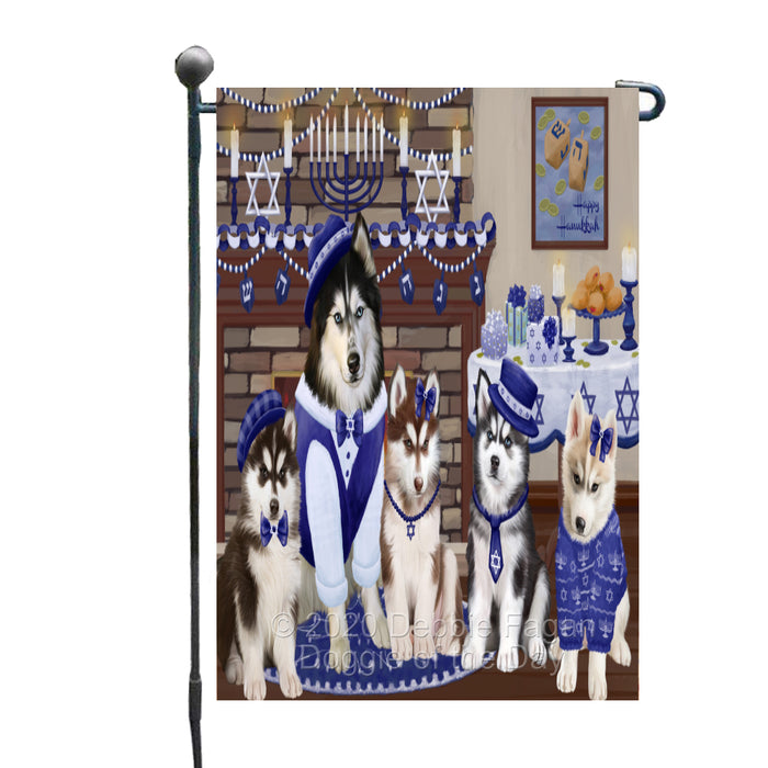 Happy Hanukkah Family Siberian Husky Dogs Garden Flag GFLG65781