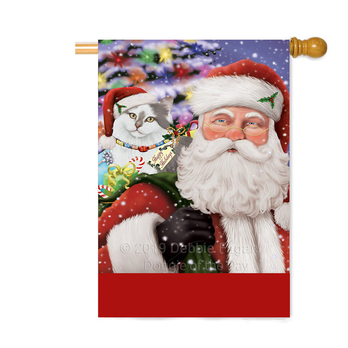 Personalized Santa Carrying Siberian Cat and Christmas Presents Custom House Flag FLG-DOTD-A63522