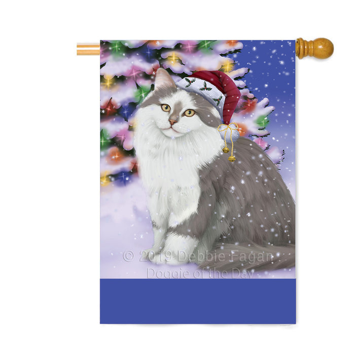 Personalized Winterland Wonderland Siberian Cat In Christmas Holiday Scenic Background Custom House Flag FLG-DOTD-A61454
