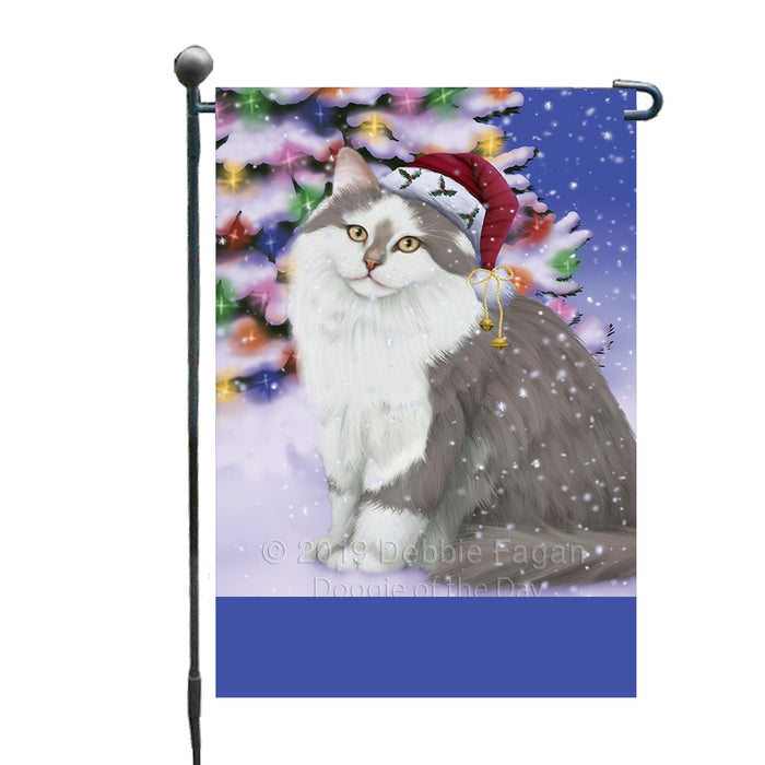 Personalized Winterland Wonderland Siberian Cat In Christmas Holiday Scenic Background Custom Garden Flags GFLG-DOTD-A61398