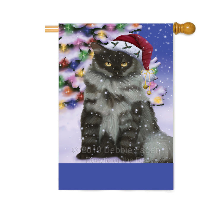 Personalized Winterland Wonderland Siberian Cat In Christmas Holiday Scenic Background Custom House Flag FLG-DOTD-A61455