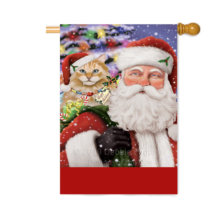 Personalized Santa Carrying Siberian Cat and Christmas Presents Custom House Flag FLG-DOTD-A63524