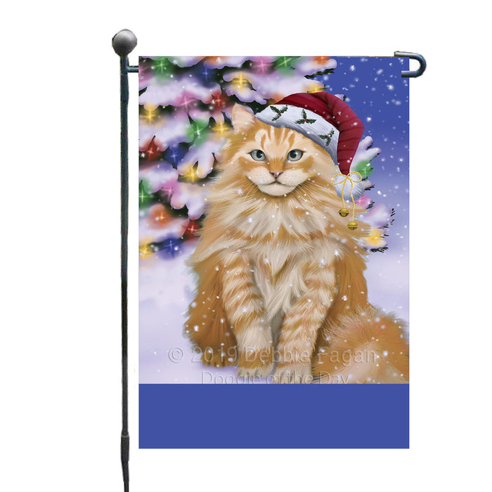 Personalized Winterland Wonderland Siberian Cat In Christmas Holiday Scenic Background Custom Garden Flags GFLG-DOTD-A61400