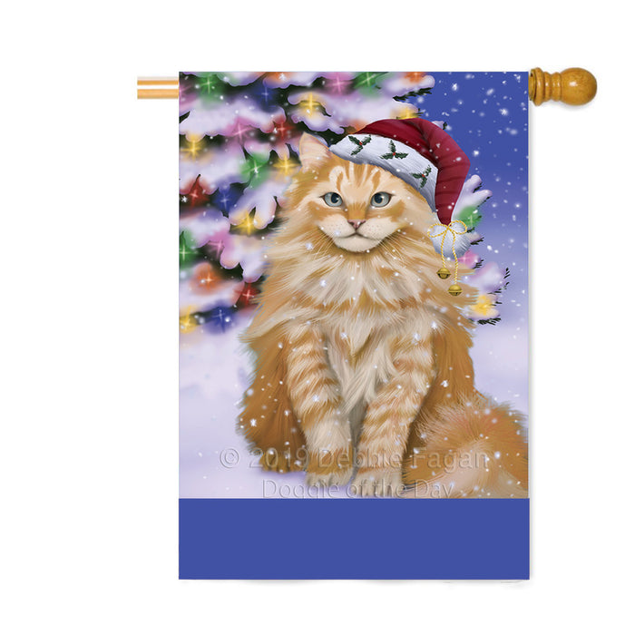 Personalized Winterland Wonderland Siberian Cat In Christmas Holiday Scenic Background Custom House Flag FLG-DOTD-A61456