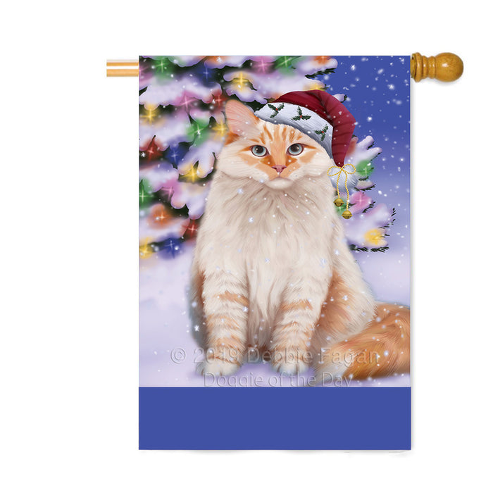 Personalized Winterland Wonderland Siberian Cat In Christmas Holiday Scenic Background Custom House Flag FLG-DOTD-A61457