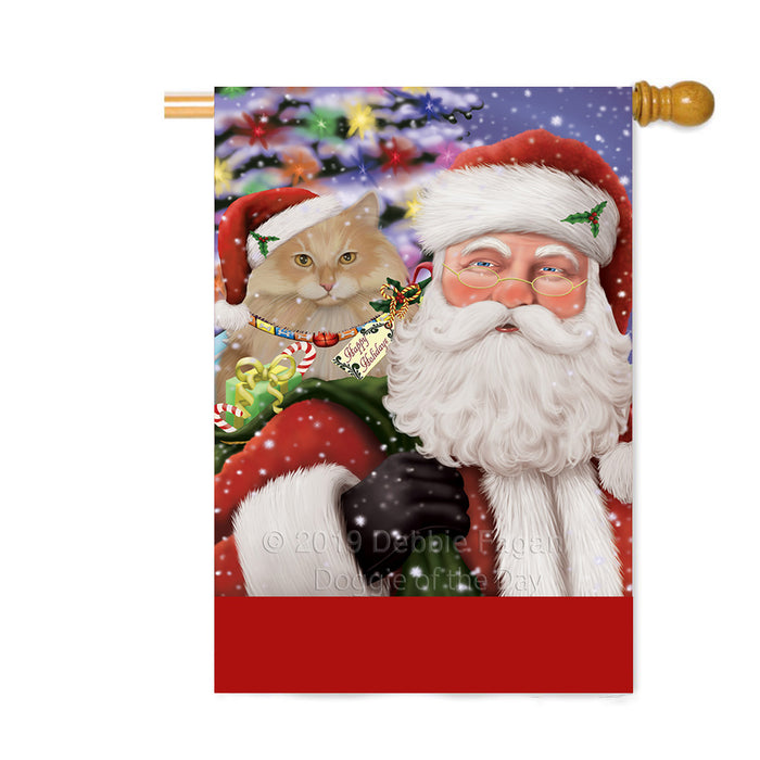 Personalized Santa Carrying Siberian Cat and Christmas Presents Custom House Flag FLG-DOTD-A63525