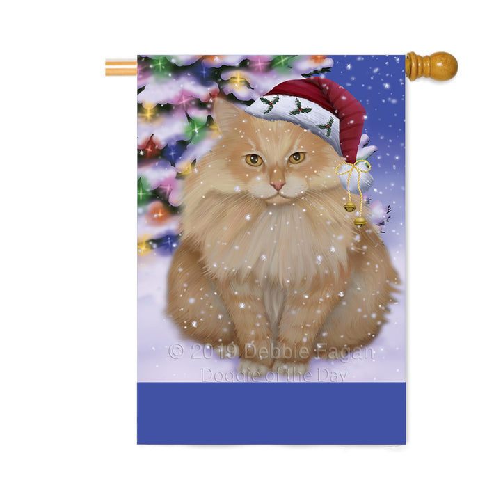 Personalized Winterland Wonderland Siberian Cat In Christmas Holiday Scenic Background Custom House Flag FLG-DOTD-A61458