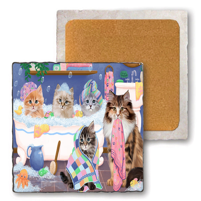 Rub A Dub Dogs In A Tub Siberian Cats Set of 4 Natural Stone Marble Tile Coasters MCST51826
