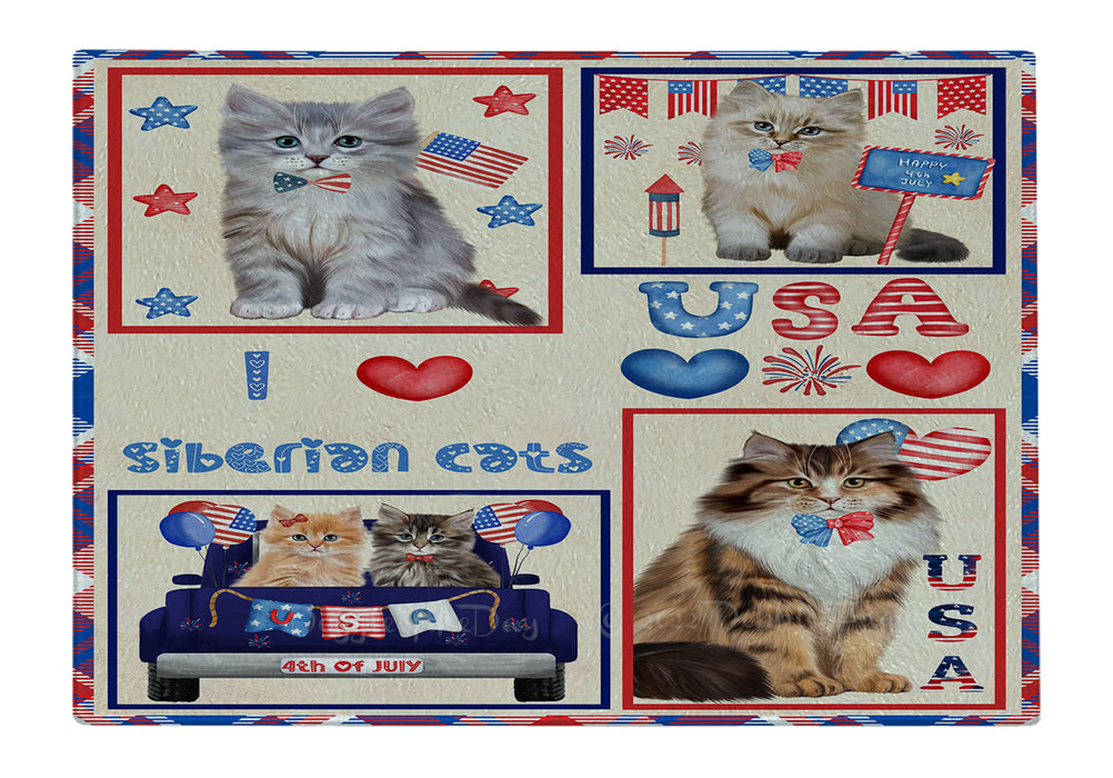 4th of July Independence Day I Love USA Siberian Cats Cutting Board - For Kitchen - Scratch & Stain Resistant - Designed To Stay In Place - Easy To Clean By Hand - Perfect for Chopping Meats, Vegetables