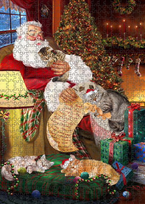 Santa Sleeping with Siberian Cats Christmas Puzzle with Photo Tin PUZL62866