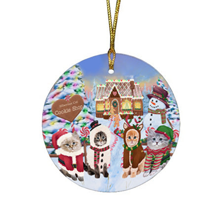 Holiday Gingerbread Cookie Shop Siberian Cats Round Flat Christmas Ornament RFPOR56979