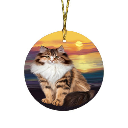 Siberian Cat Round Flat Christmas Ornament RFPOR54749