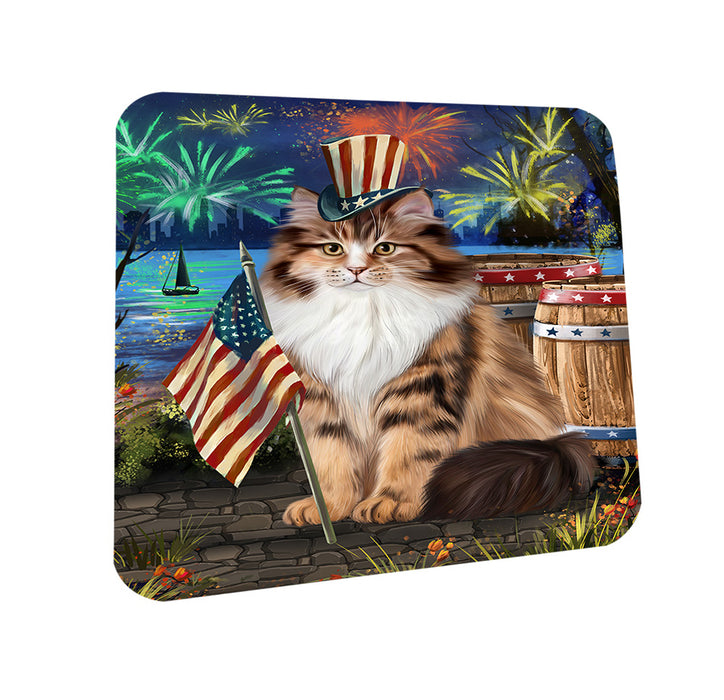 4th of July Independence Day Firework Siberian Cat Coasters Set of 4 CST54034