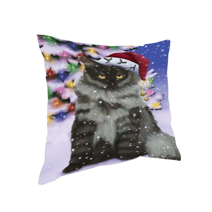 Winterland Wonderland Siberian Cat In Christmas Holiday Scenic Background Pillow PIL71824
