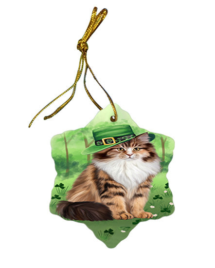 St. Patricks Day Irish Portrait Siberian Cat Star Porcelain Ornament SPOR57980