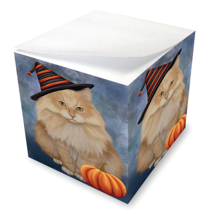 Happy Halloween Siberian Cat Wearing Witch Hat with Pumpkin Note Cube NOC56454