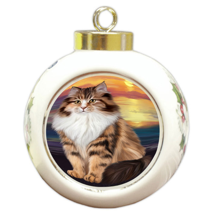 Siberian Cat Round Ball Christmas Ornament RBPOR54758