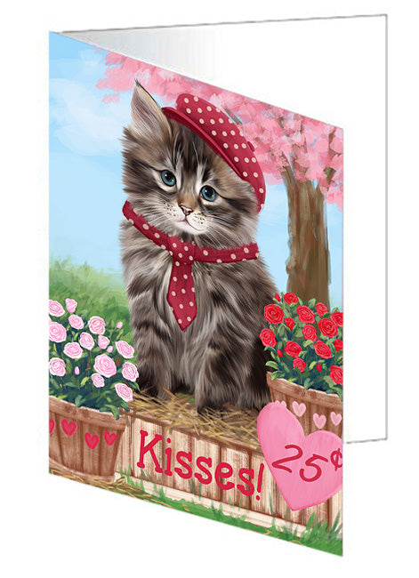Rosie 25 Cent Kisses Siberian Cat Handmade Artwork Assorted Pets Greeting Cards and Note Cards with Envelopes for All Occasions and Holiday Seasons GCD73220