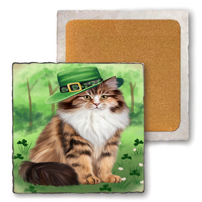 St. Patricks Day Irish Portrait Siberian Cat Set of 4 Natural Stone Marble Tile Coasters MCST52040