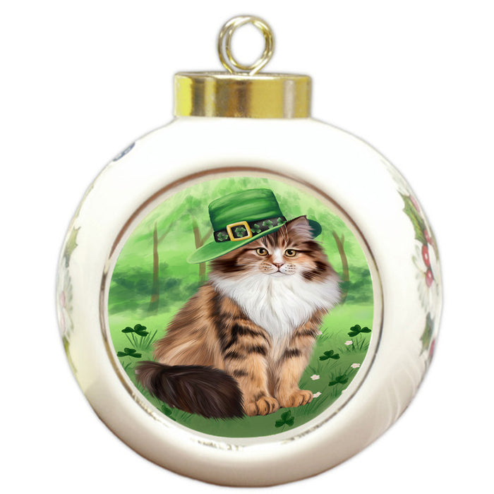 St. Patricks Day Irish Portrait Siberian Cat Round Ball Christmas Ornament RBPOR58167