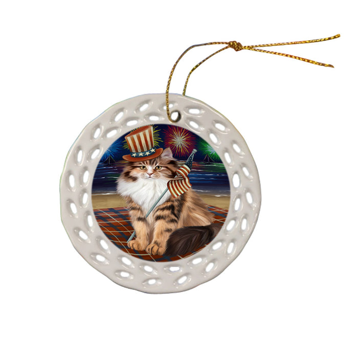 4th of July Independence Day Firework Siberian Cat Ceramic Doily Ornament DPOR57250
