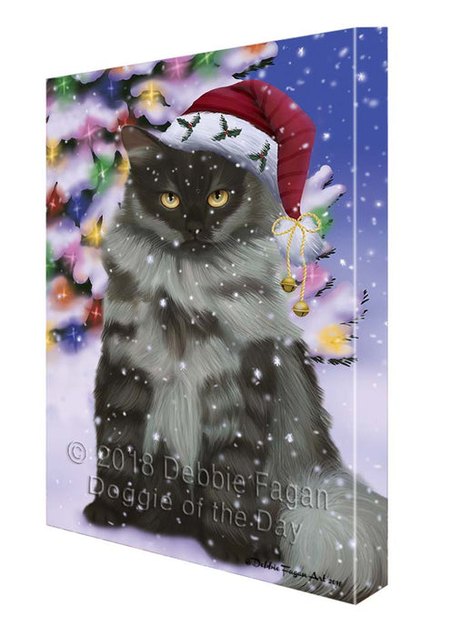Winterland Wonderland Siberian Cat In Christmas Holiday Scenic Background Canvas Print Wall Art Décor CVS121445