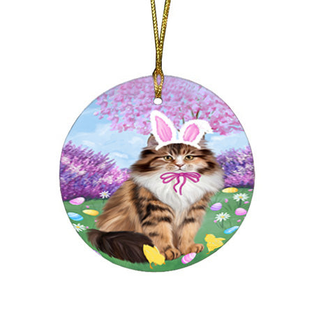 Easter Holiday Siberian Cat Round Flat Christmas Ornament RFPOR57337