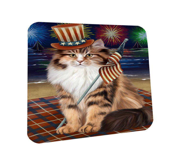 4th of July Independence Day Firework Siberian Cat Coasters Set of 4 CST56807