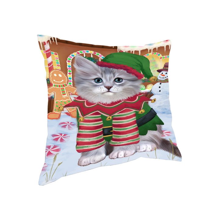 Christmas Gingerbread House Candyfest Siberian Cat Pillow PIL80532