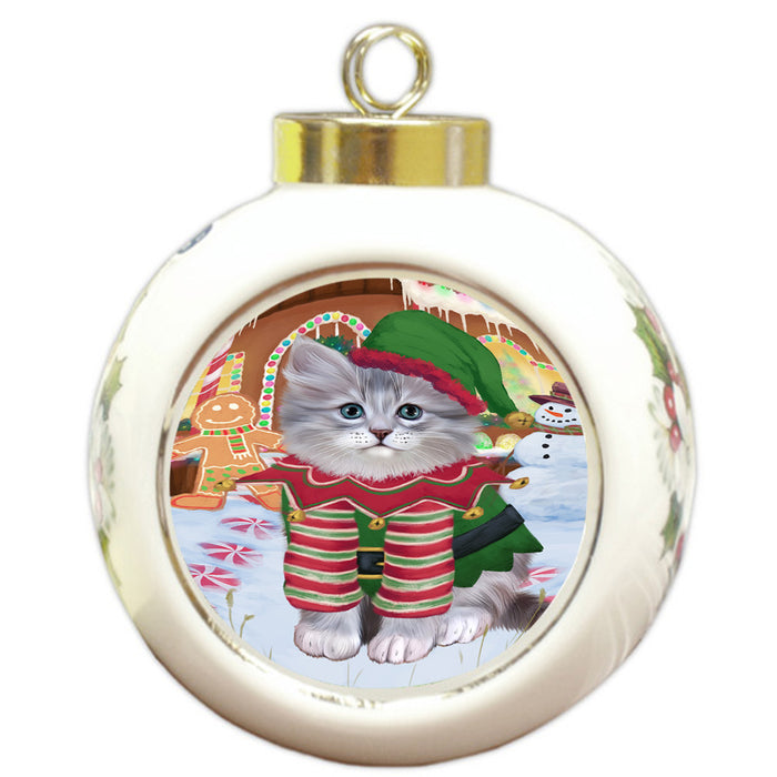 Christmas Gingerbread House Candyfest Siberian Cat Round Ball Christmas Ornament RBPOR56916