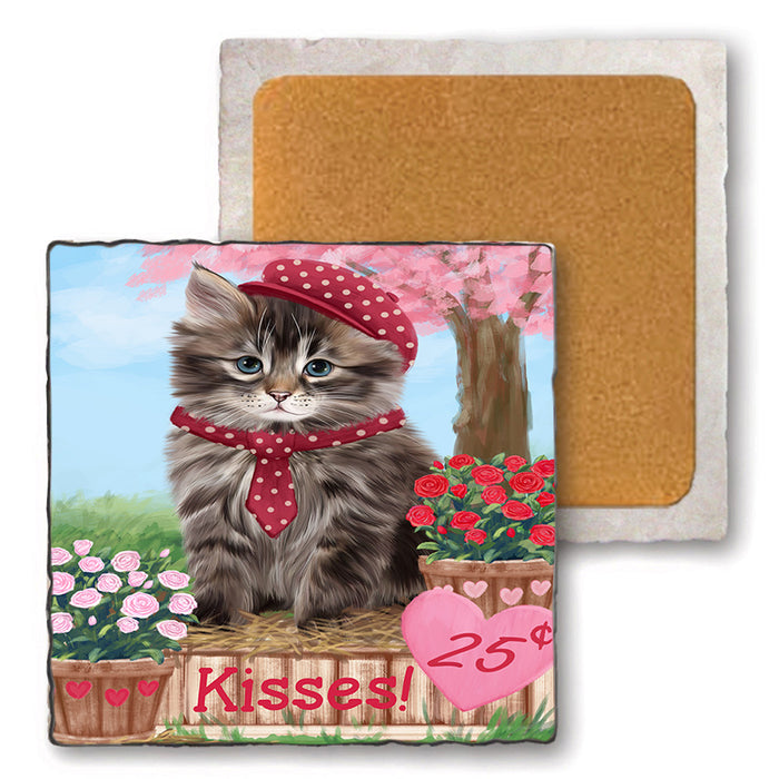 Rosie 25 Cent Kisses Siberian Cat Set of 4 Natural Stone Marble Tile Coasters MCST51235