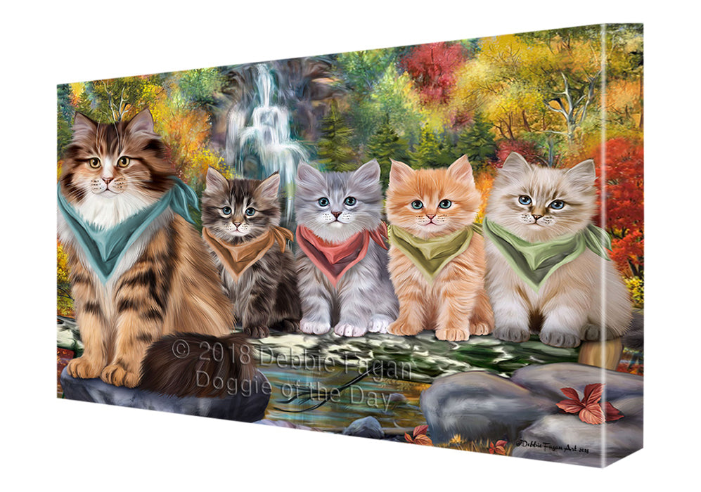 Scenic Waterfall Siberian Cats Canvas Print Wall Art Décor CVS111140
