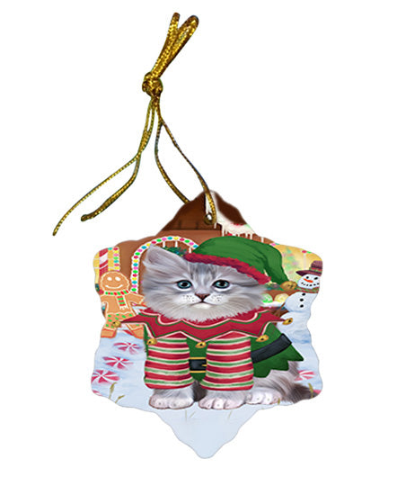 Christmas Gingerbread House Candyfest Siberian Cat Star Porcelain Ornament SPOR56916