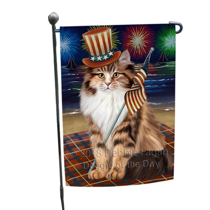 4th of July Independence Day Firework Siberian Cat Garden Flag GFLG57605
