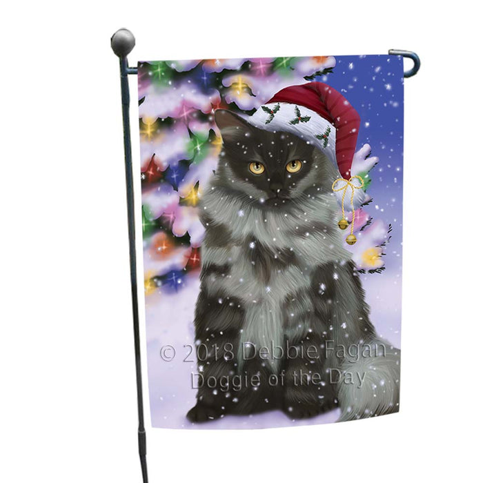 Winterland Wonderland Siberian Cat In Christmas Holiday Scenic Background Garden Flag GFLG56017