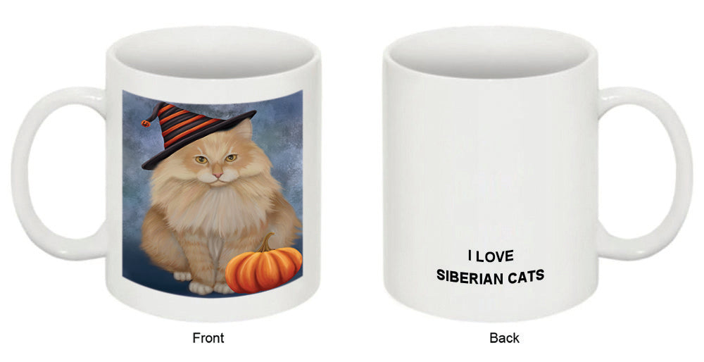Happy Halloween Siberian Cat Wearing Witch Hat with Pumpkin Coffee Mug MUG50206
