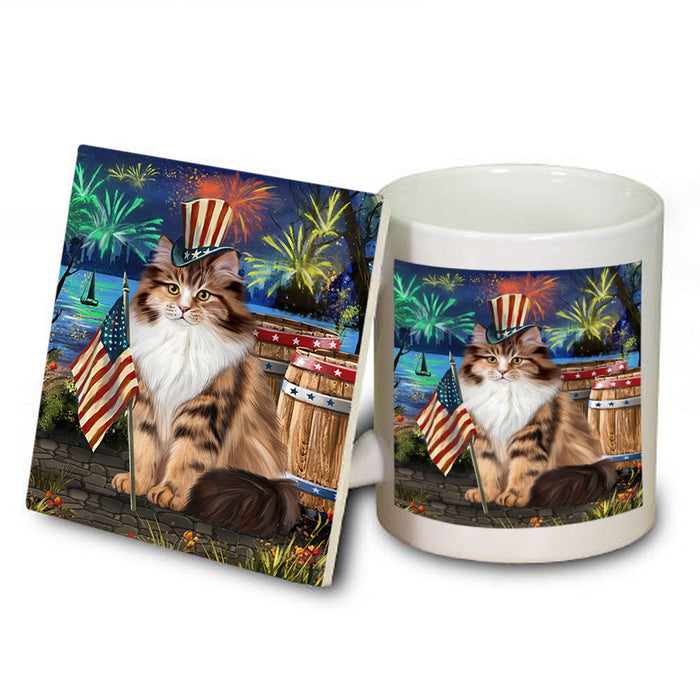 4th of July Independence Day Firework Siberian Cat Mug and Coaster Set MUC54068