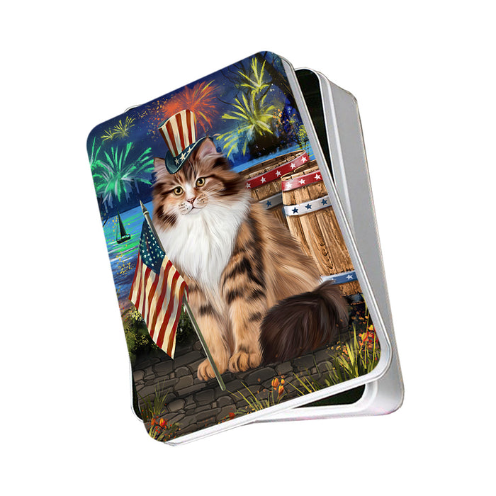 4th of July Independence Day Firework Siberian Cat Photo Storage Tin PITN54019