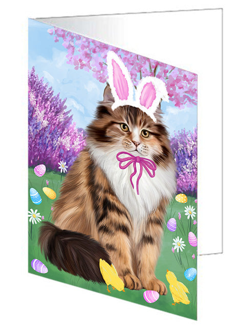 Easter Holiday Siberian Cat Handmade Artwork Assorted Pets Greeting Cards and Note Cards with Envelopes for All Occasions and Holiday Seasons GCD76322