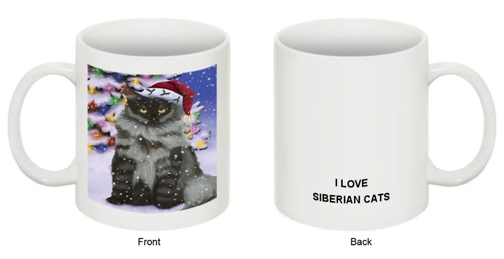 Winterland Wonderland Siberian Cat In Christmas Holiday Scenic Background Coffee Mug MUG51122