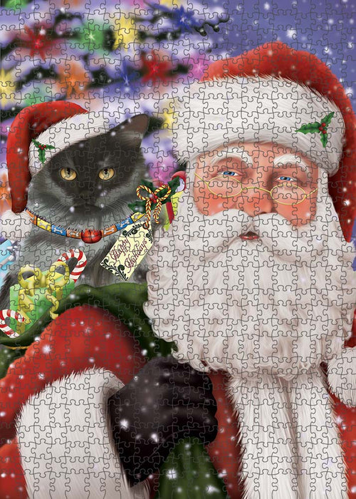 Santa Carrying Siberian Cat and Christmas Presents Puzzle with Photo Tin PUZL90312