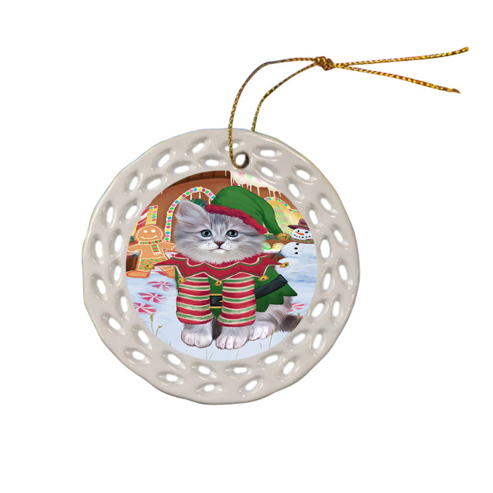 Christmas Gingerbread House Candyfest Siberian Cat Ceramic Doily Ornament DPOR56916