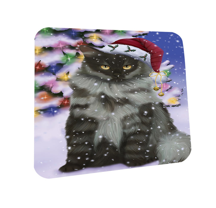 Winterland Wonderland Siberian Cat In Christmas Holiday Scenic Background Coasters Set of 4 CST55682