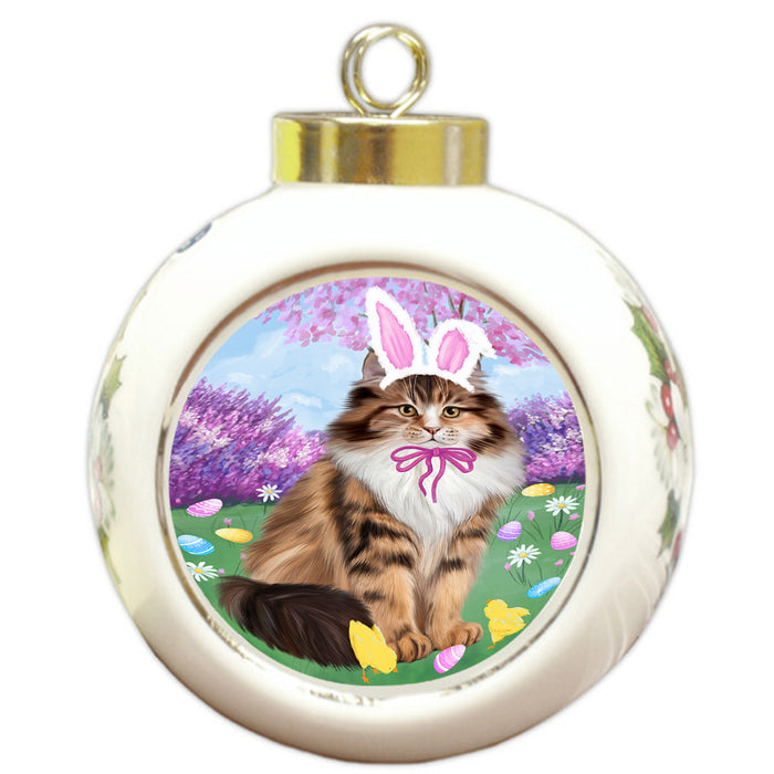 Easter Holiday Siberian Cat Round Ball Christmas Ornament RBPOR57337