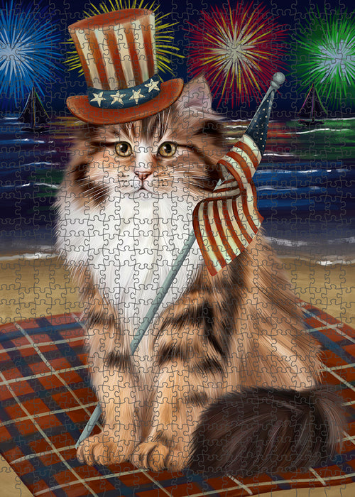 4th of July Independence Day Firework Siberian Cat Puzzle with Photo Tin PUZL96108