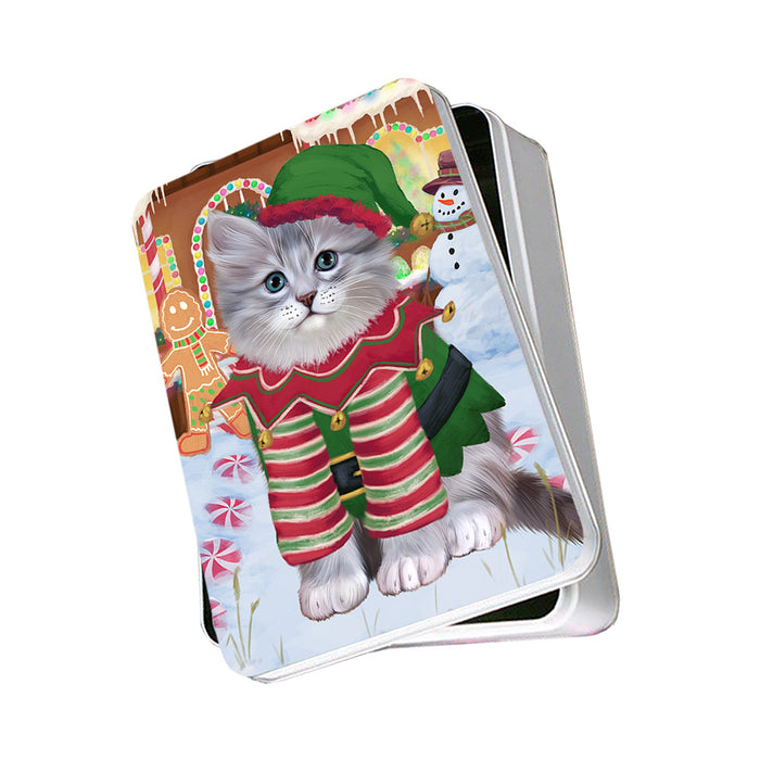 Christmas Gingerbread House Candyfest Siberian Cat Photo Storage Tin PITN56503